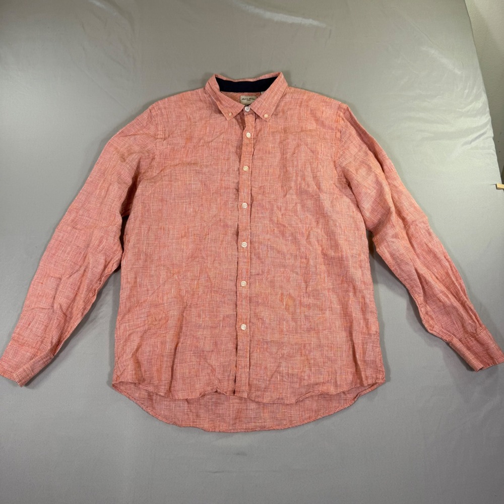 Murano Baird McNutt Linen Shirt Plaid Button Down L Coastal Preppy Resort Luxury